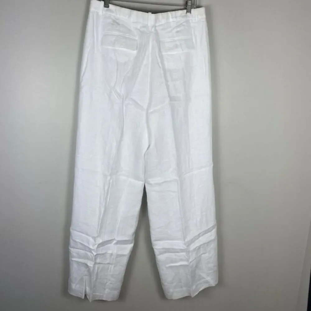 J Crew White Wide Leg Essential Pant Linen Sz 14 TALL Old Money Minimalist - Picture 7 of 10